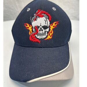 Mojo Baseball Cap Skull Flame Dragon Embroidered Adjustable Biker Gothic Skater